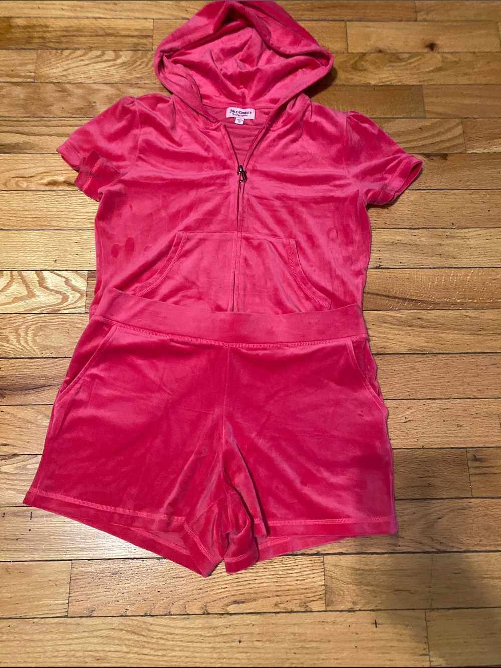 Juicy Couture Hot Pink Velour Hooded Short Romper